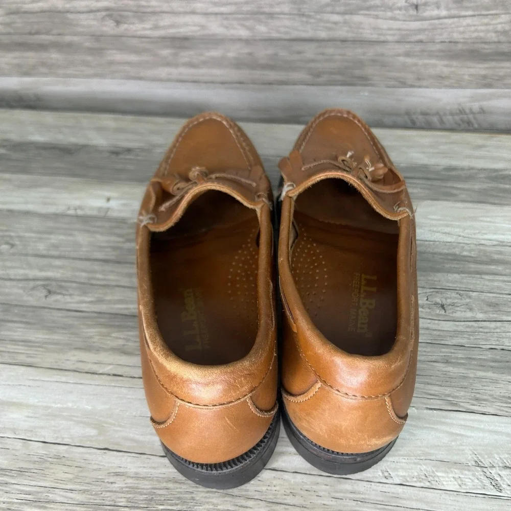 LL Bean Loafers Brown Tassels Slip On Leather Mens 9 B Shoes Peppy Boat